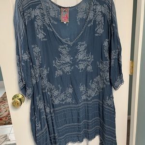 Johnny Was Blue on Blue Embroidered Tunic/ Top